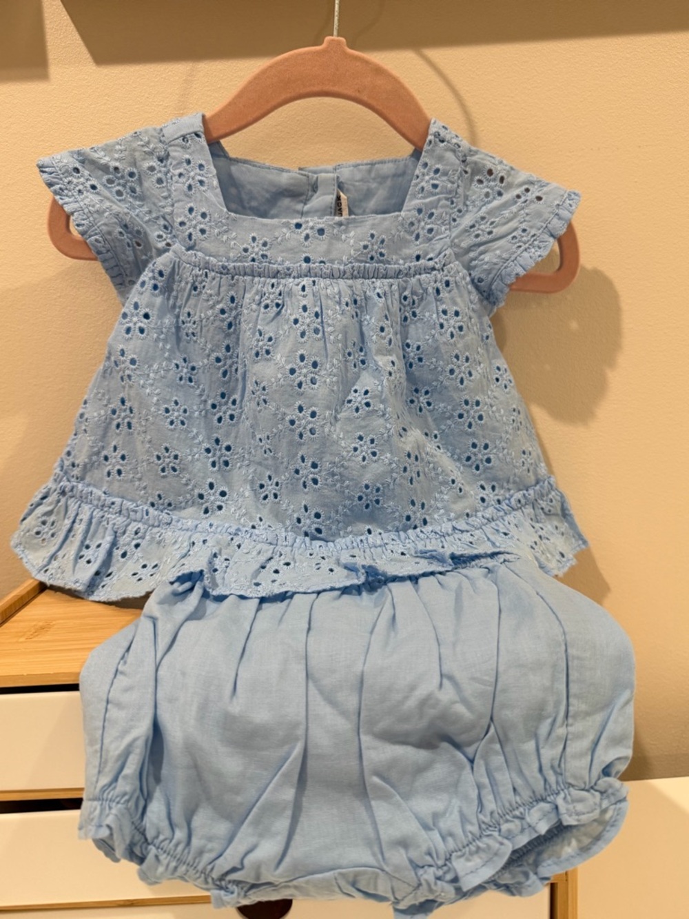 Janie and Jack Light Blue Eyelet Top and Bloomers Set